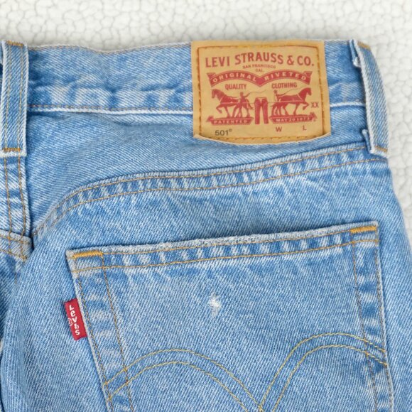 Levis 501 Jeans Womens 28 Blue Distressed  Button Fly High Rise Medium Wash - Picture 6 of 13